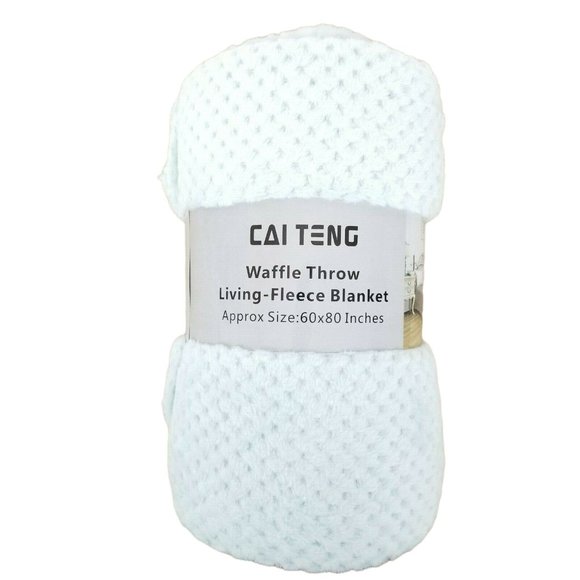 Cai Teng Waffle Throw Blanket Living Fleece 60 x 80 Inches Light Blue NEW - Picture 1 of 5